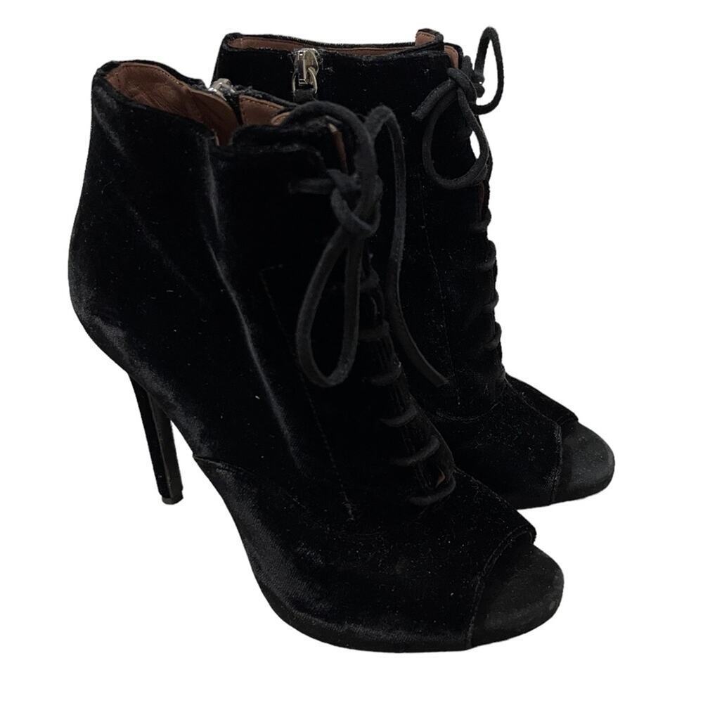 Tabitha Simmons Pace Lace Up Peep Toe Velvet Ankle Booties Black Size 6